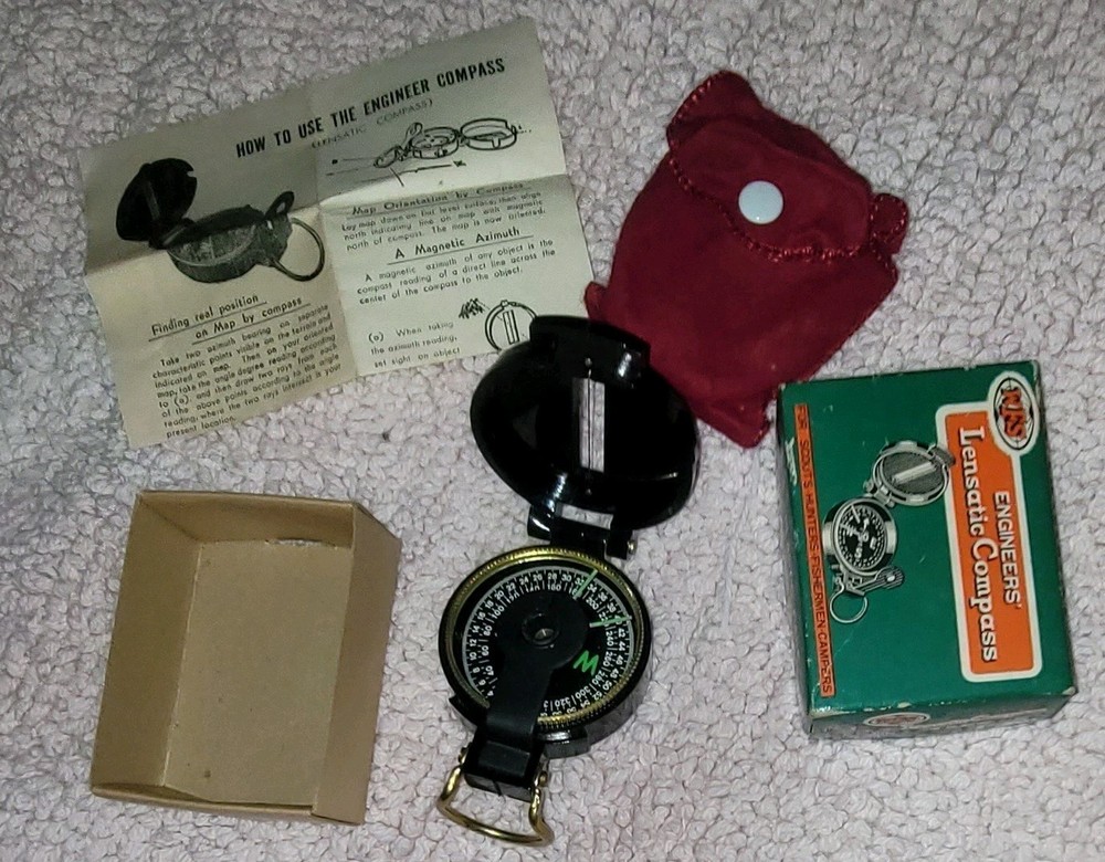 Vintage W.F.S Engineers’ Lensatic Compass For Scouts Plastic Case