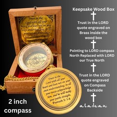 Trust in The Lord – Proverbs 3: 5-6 Engraved Compass, 2 Inch, Rustic Brass