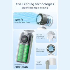 6000Mah Handheld Turbo Fan USB Rechargeable with 135 Degree Adjustable Angle
