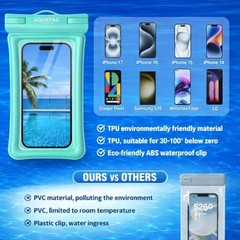 IP68 Waterproof Phone Pouch 2 Pack-Up to 8.0″，Adjustable Aqua Green 2 pack