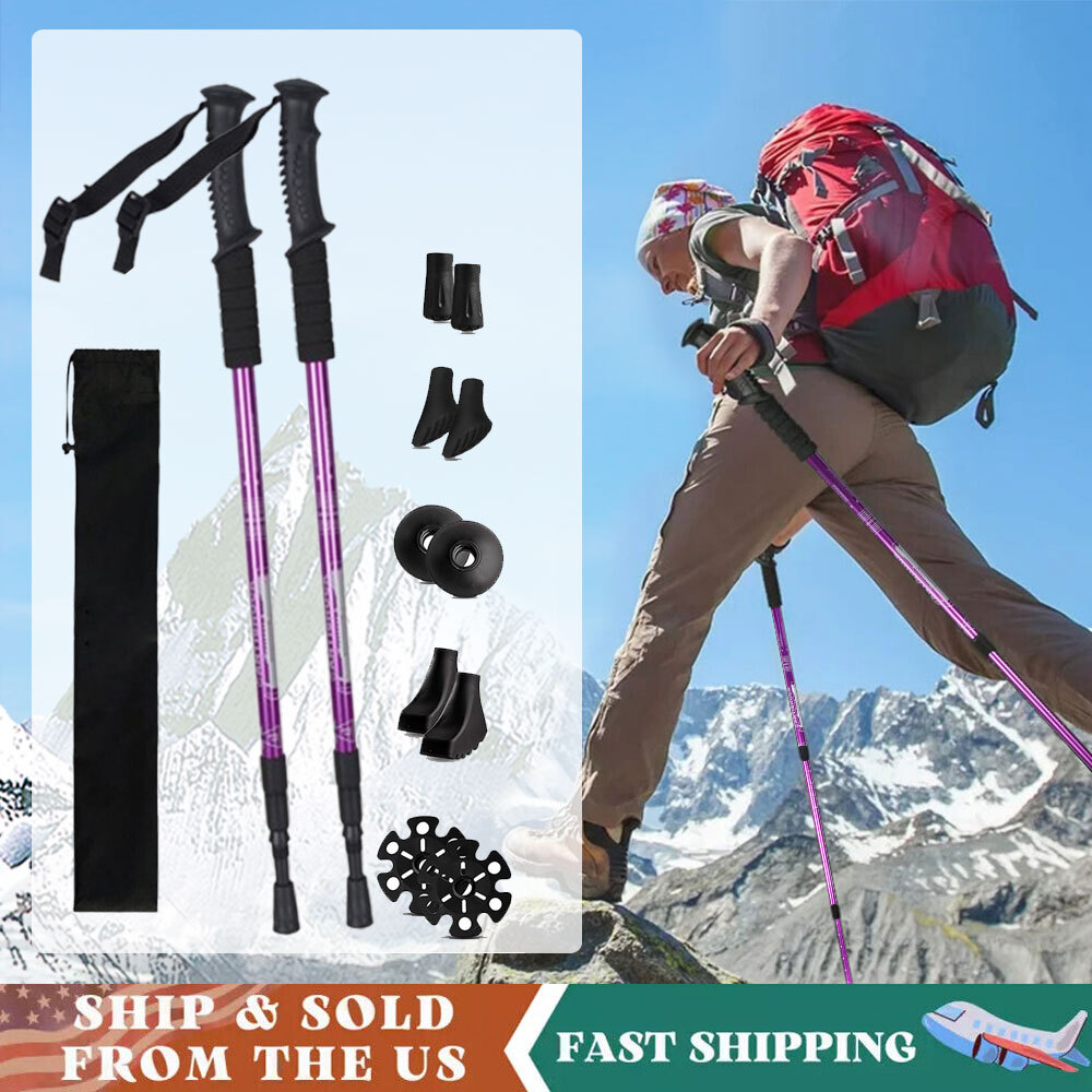 Pair of 2 Trekking Poles Walking Sticks Adjustable Anti-shock Alpenstock Hiking