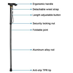 US Folding Handle Cane Adjustable Aluminum Stick Hiking Walking Trekking Travel