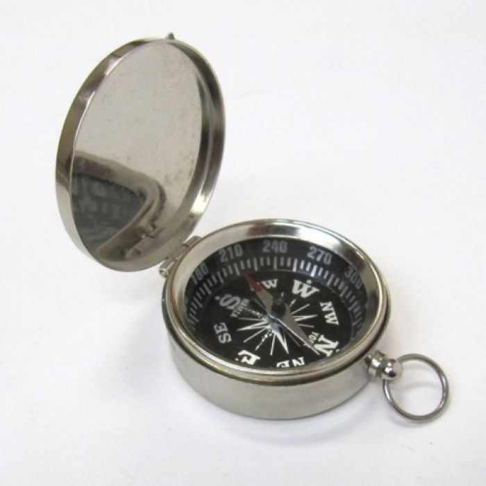 BRASS COMPASS CHROME FIINISH WITH COVER 1.75″ ~ CAMPING ~ POCKET COMPASS ~ SCOUT