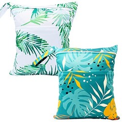 Wet Dry Bag Waterproof Reusable Wet Bag for Swimsuit, Travel, Beach, green leaf