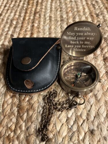 Engravable Brass Compass Nautical Antique Vintage Pocket Gift 2″ With Case