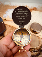 Engraved Personalised Brass Coordinate Compass Keepsake Gift Hiking For Him Dad