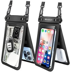 Double Space Waterproof Phone Pouch – 2 Pack, Medium 8.3″ Black+ Black