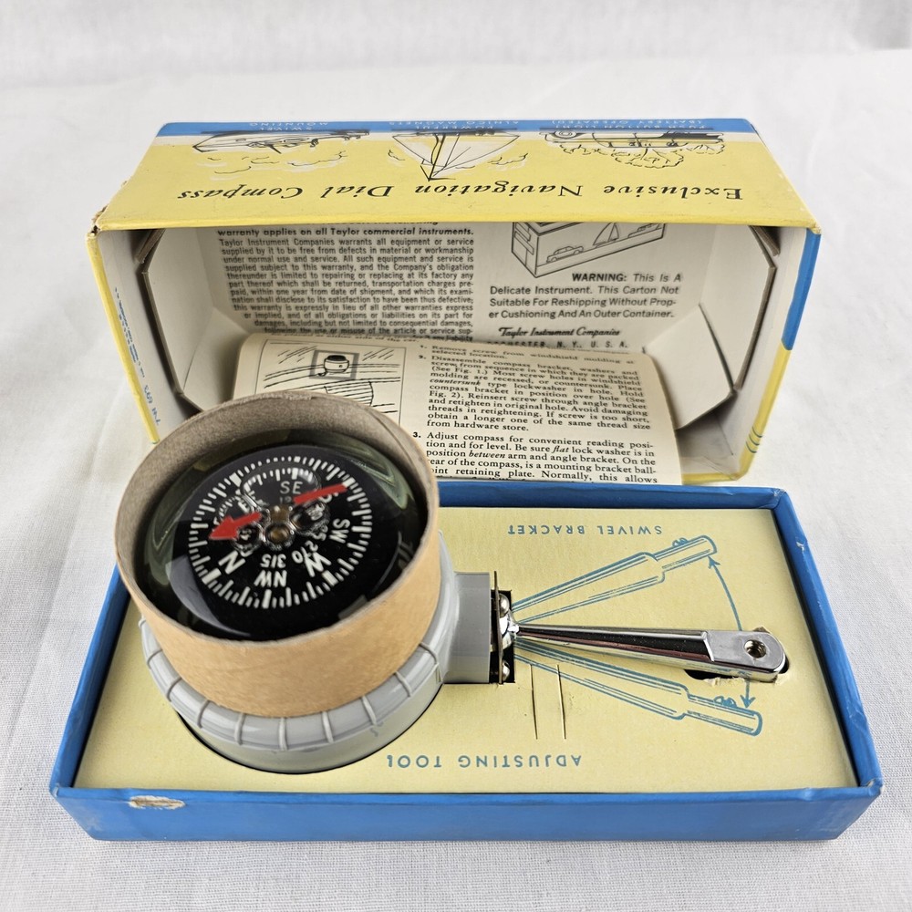 RARE Vintage Taylor Compass With Box #2957 Auto Boat Plane Used
