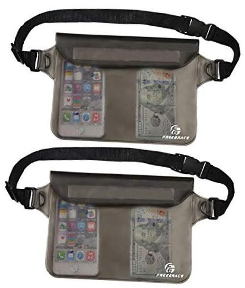 Freegrace Waterproof Pouches with Waist Strap / Pouch Case Bundle Set- Gray