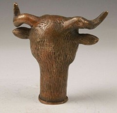 old bronze statue animal cattle bull cane walking stick head handle accessorie
