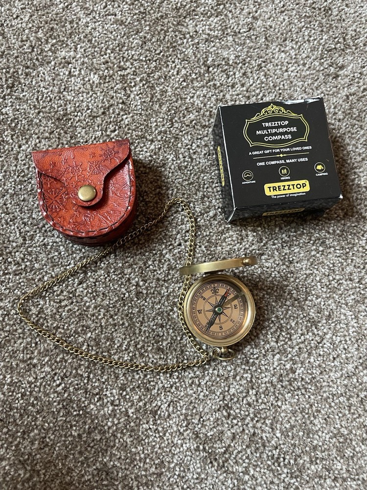 Brass Compass On Chain Trezztop Multi Purpose Compass
