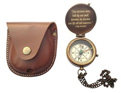 Engraved QUOTE Antique Brass Compass with Leather Case, Gift for Loved Ones