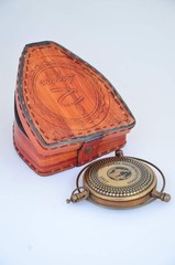 Handmade Antique Brass London Push-Button Compass with Leather Case