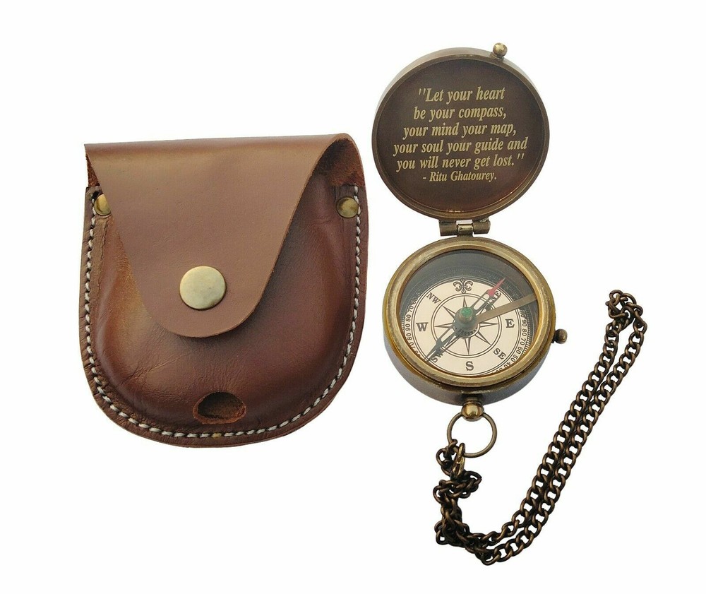 Engraved QUOTE Antique Brass Compass with Leather Case,Best Gift for Loved Ones