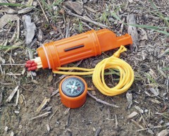 5-In-1 Emergency Survival Compass Whistle Fire Start Flint Signal Mirror Storage