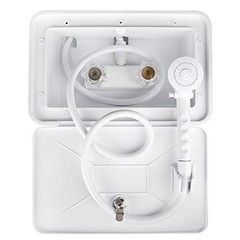 RV Exterior Shower Box Kit with Lock for Outside, Outdoor Non-Metallic RV white