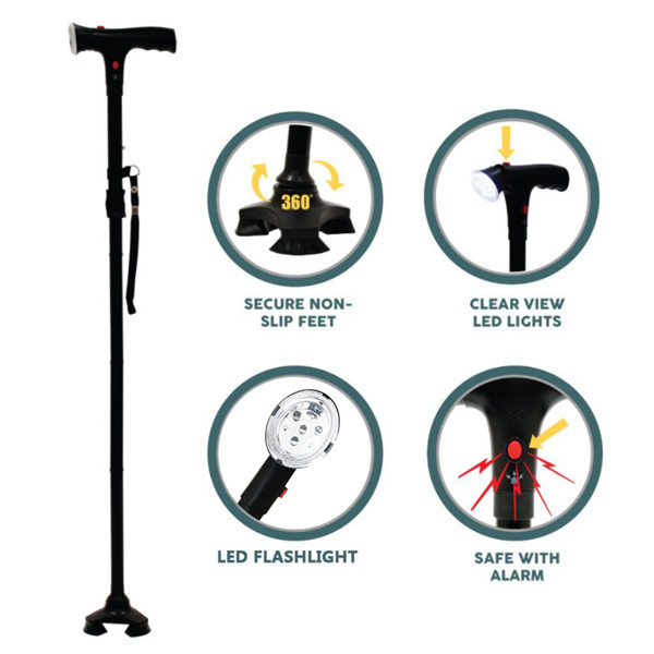 Camping Hiking Walking Stick 5-Level Height Adjustable Folding Walking Cane