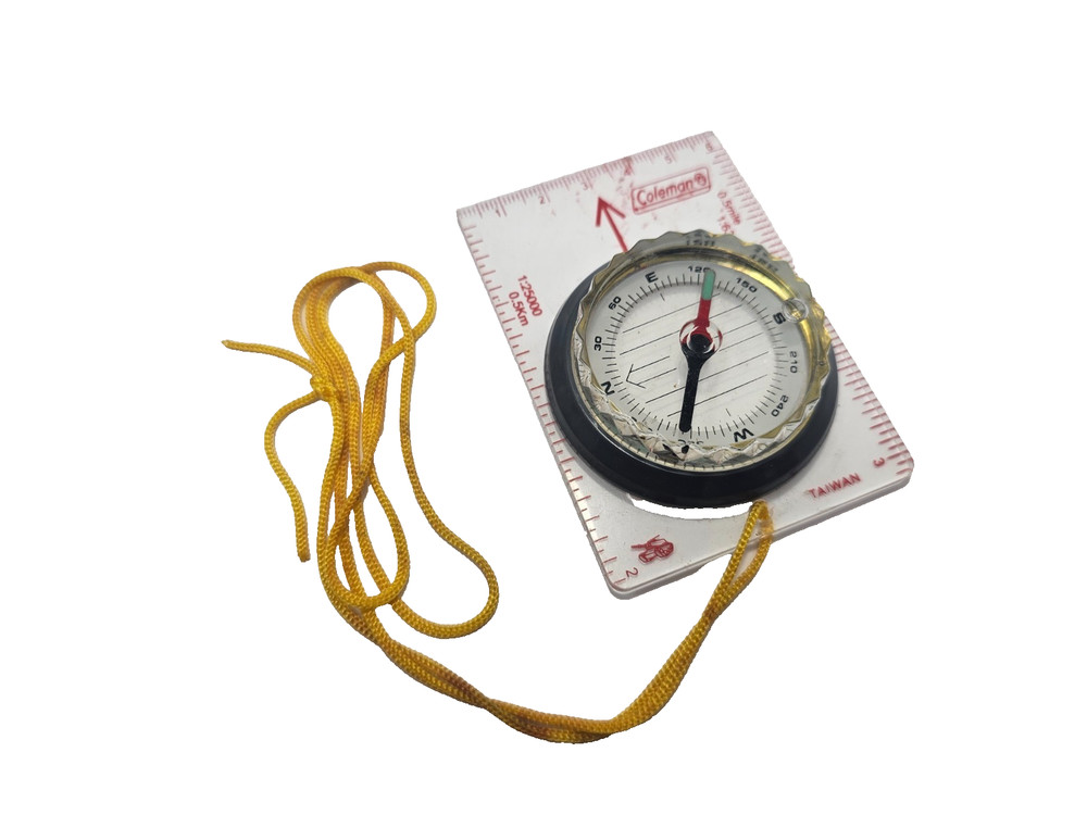 Vintage Coleman Baseplate Map Compass Lightweight Hiking Yellow Lanyard Taiwan