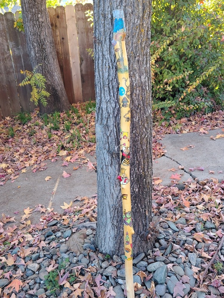 Walking staff. Alice and Wonderland themed, hand crafted, hand painted.