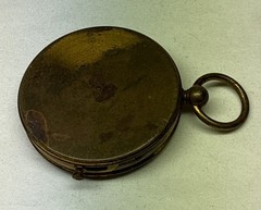 Old Antique Brass German Pocket Compass No East O Odd 1 5/8” Dia 3/8” Tall Lock
