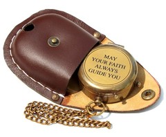 Engraved Working Compass Leather Case Religious Gift Men Women Baptism