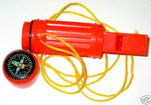 Compass 5 In 1 Emergency Whistle Firestarter Mirror New