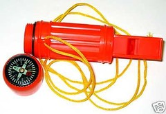 Compass 5 In 1 Emergency Whistle Firestarter Mirror New