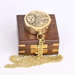 Brass Compass Engraved Religious Scripture Joshua 19 Baptism Wood Box Gift