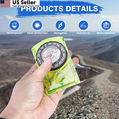 Outdoor Compass with Adjustable Declination, Magnifier, 1PCS, 1 PACK Green