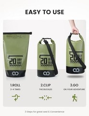 Waterproof Dry Bag with Phone Pouch – 5L//20L/30L/40L Floating 10L Olive Green