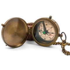 Brass Pocket Compass Antique Nautical Replica Leather Case 45mm