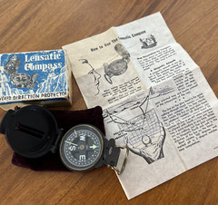 Vintage Lensatic Brass Compass -Japan Made- w case/Instructions – Vintage