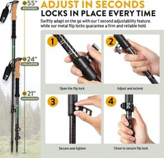 Ultra-Light Carbon Fiber Trekking Poles – 7.6 oz, 55 Inch Adjustable Hiking Gear