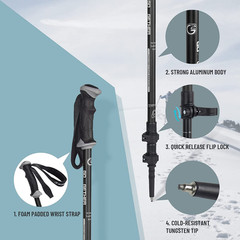 Aluminum Trekking Poles – Quick Adjustable Locks, Comfort Handle, Padded Strap,