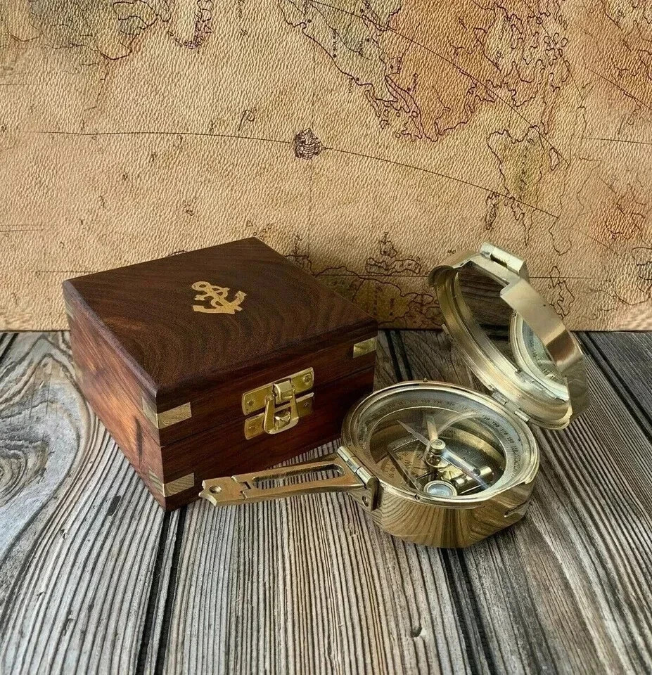 Compass 100% Working Brass Brunton Pocket Transit Compass With Wooden box