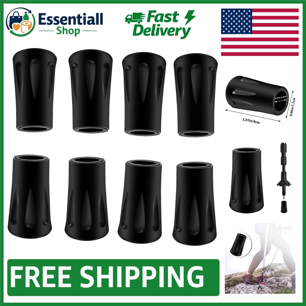 8Pcs Trekking Pole Rubber Tips – Durable & Shock Absorbing Replacement Feet