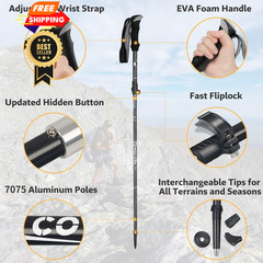 Covacure Trekking Poles Collapsible Hiking 100-120cm, Black (110-130cm)