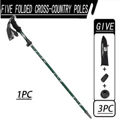 US Stock red Five section folding folding trekking pole for hiking and walking