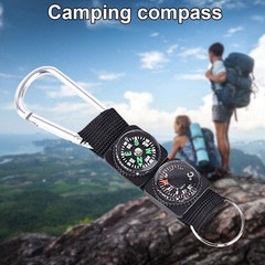 Black Carabiner Key Chain Compass Thermometer Metal Camping Outdoor Gadgets Hiki