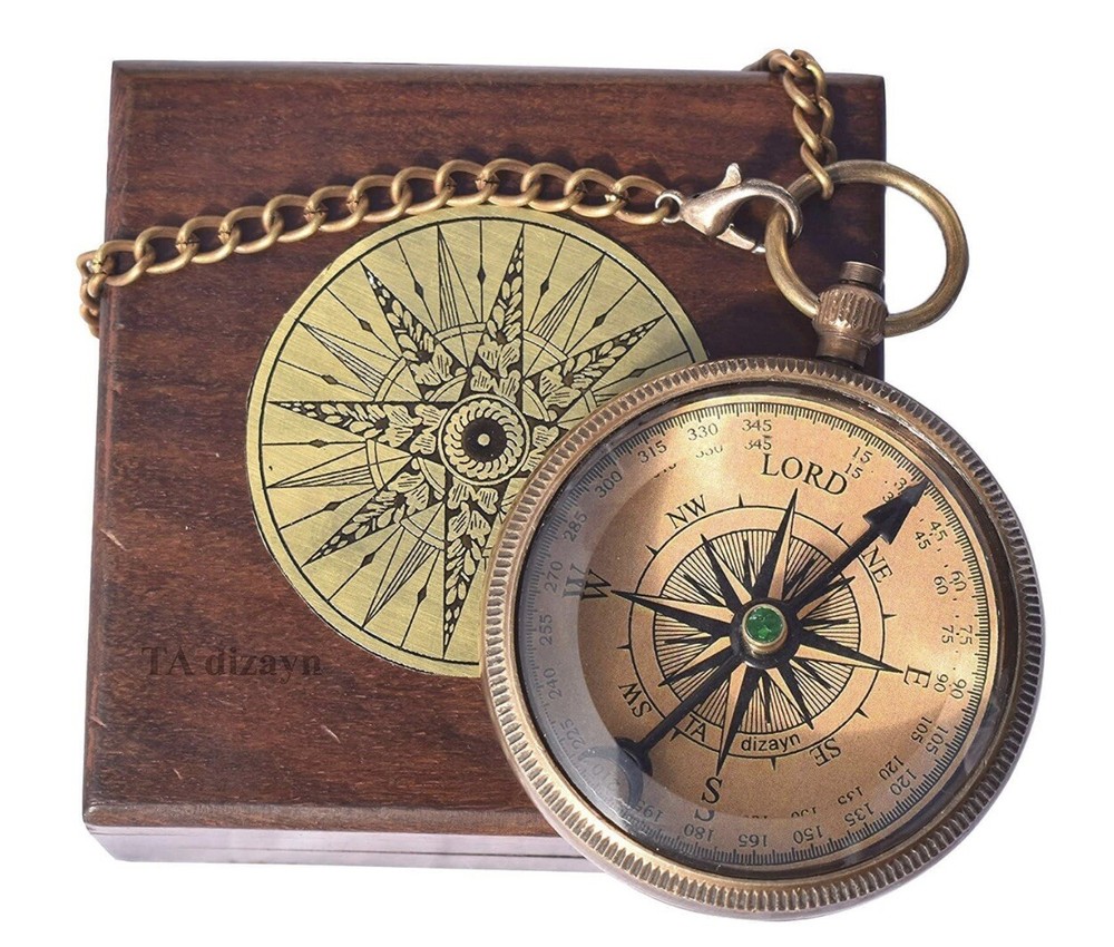 Solid Brass Directional Engraved Compass W/ Box, Man Of God 1 Timothy 6:11