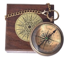 Solid Brass Directional Engraved Compass W/ Box, Man Of God 1 Timothy 6:11