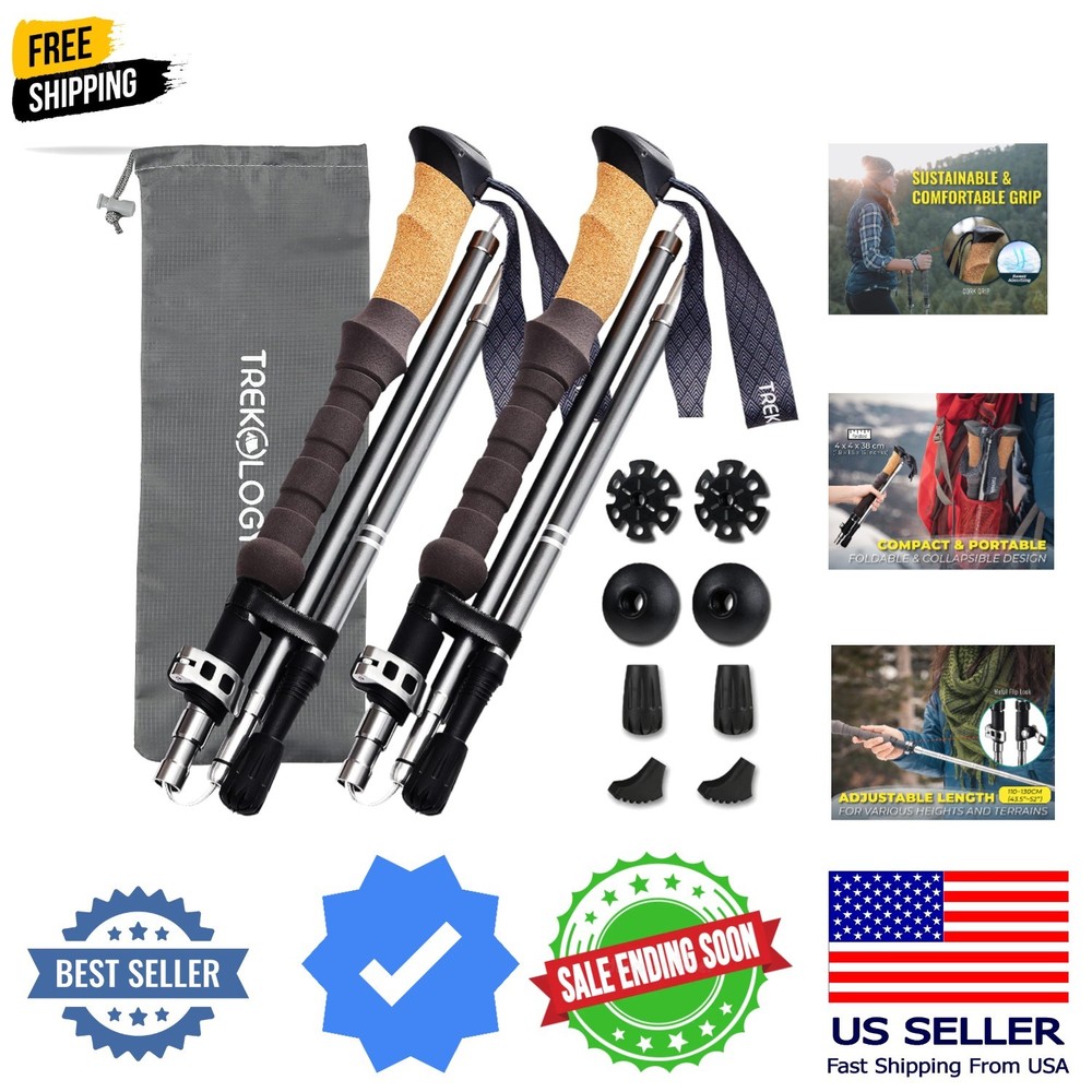 Trek-Z Cork Grip Trekking Poles – Lightweight Folding Hiking Poles, Adjustabl…