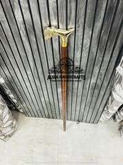 AURA Handmade Wooden Walking Stick With Brass Tiger Head Handle 37″ Easter Gift