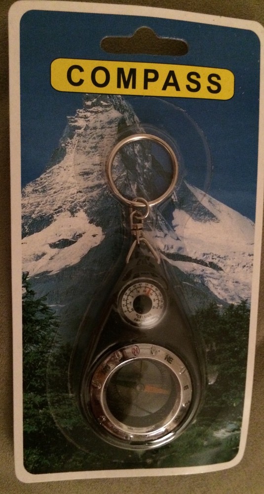 Mini Compass Thermometer with Key Chain Ring For Hiking & Running NIP