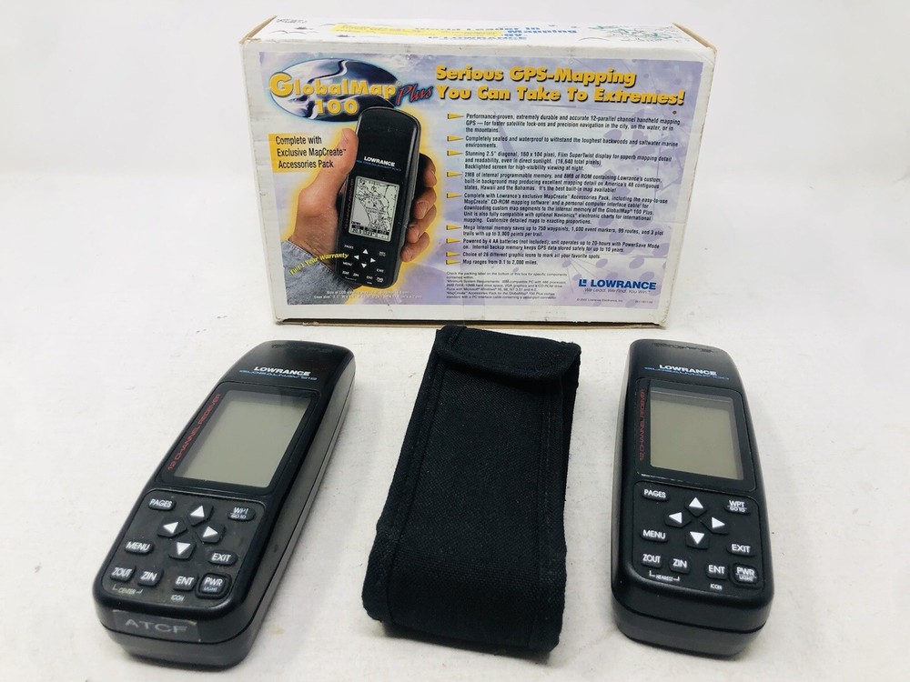 Lot of 2 Lowrance Globalmap 100 Plus & GlobalNav 212 Handheld GPS – Turns On