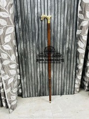 AURA Handmade Wooden Walking Stick With Brass Tiger Head Handle 37″ Easter Gift
