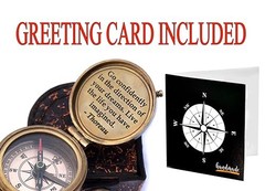 Solid Brass Thoreau’s Go Confidently Quote Engraved Compass with Wooden Box,