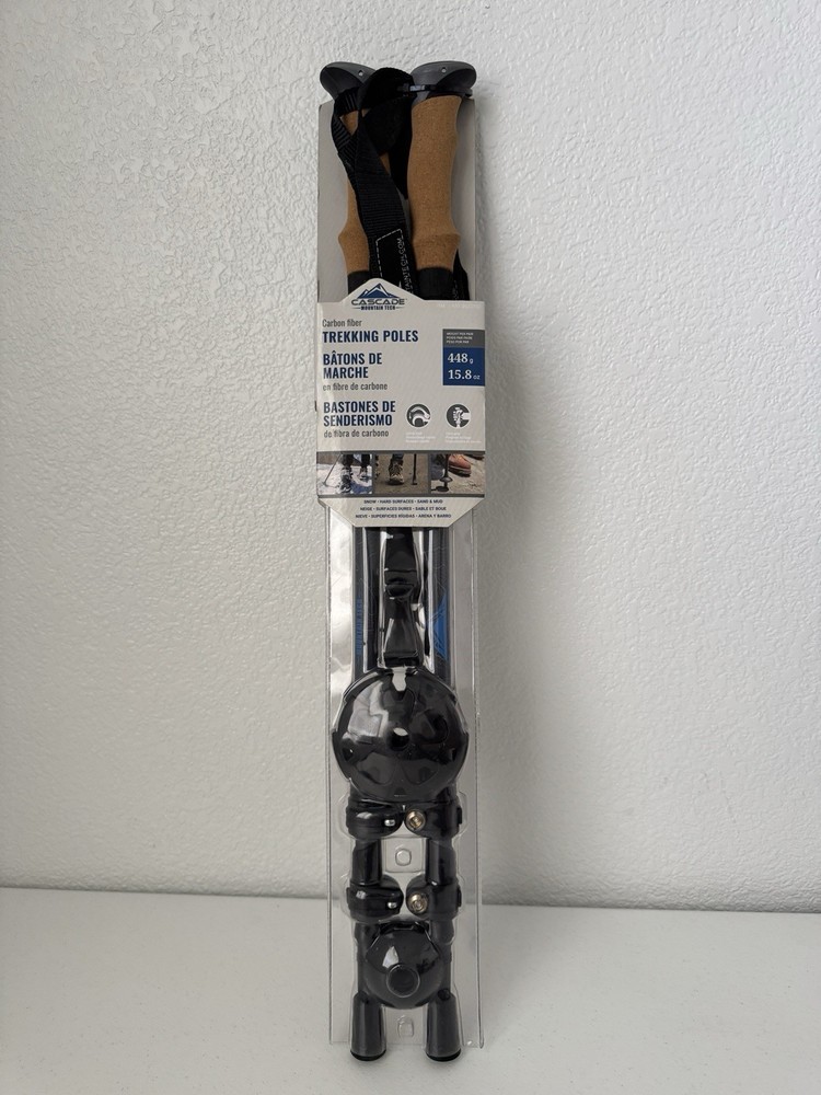Cascade Mountain Tech Carbon Fiber Trekking Poles Cork Grip Factory Sealed