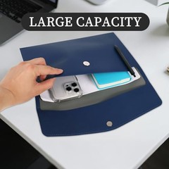 A4 Document Holder, PU Leather File Folder, File Organizer Filing Blue