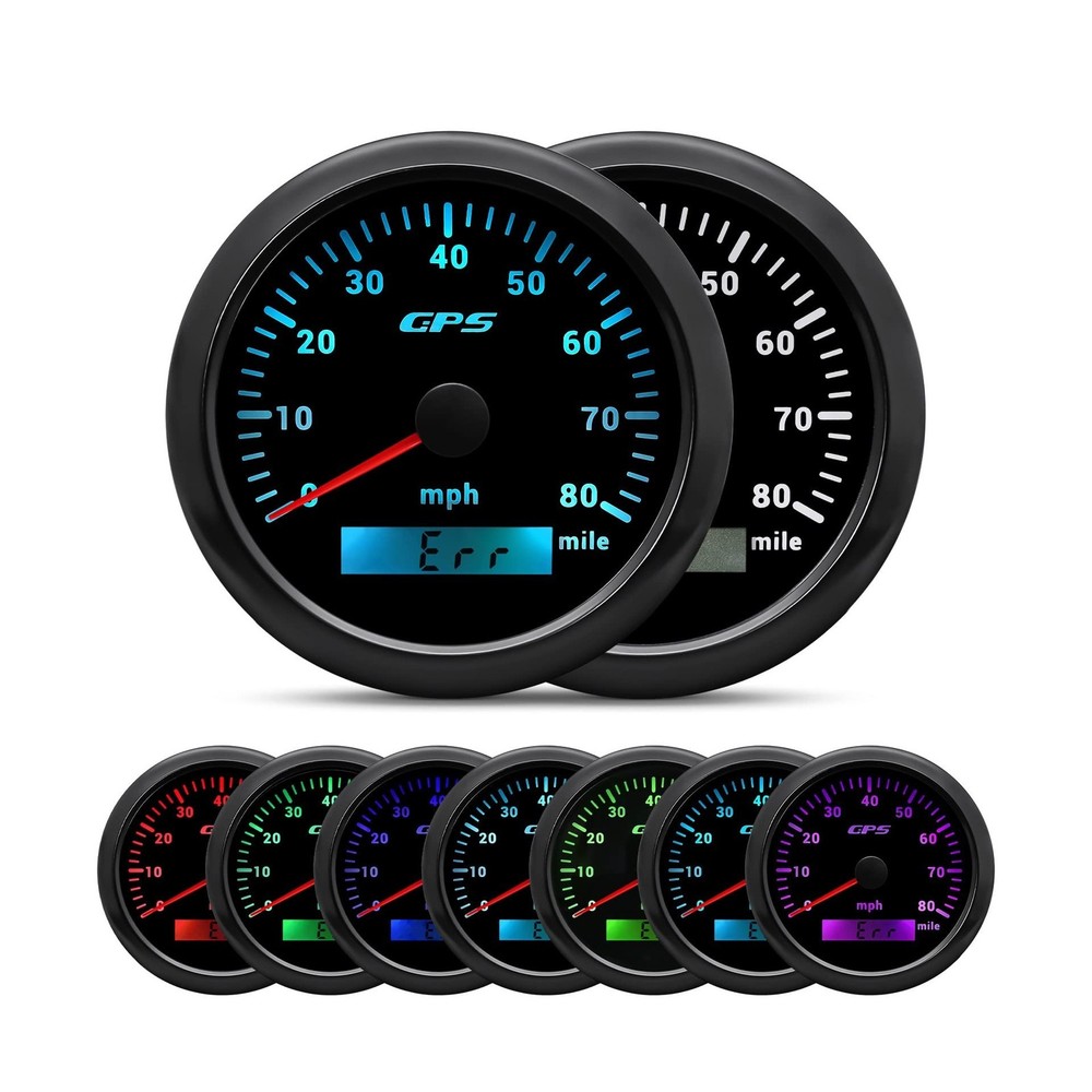 ARTILAURA GPS Speedometer 85mm 3-3/8″ Digital Odometer 80MPH Speed Gauge 7 Co…